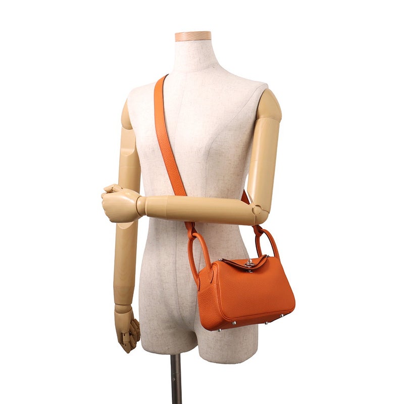 エルメス ハンドバッグ リンディ ミニ オレンジ/シルバー金具 トリヨンクレマンス K刻印 HERMES 2way