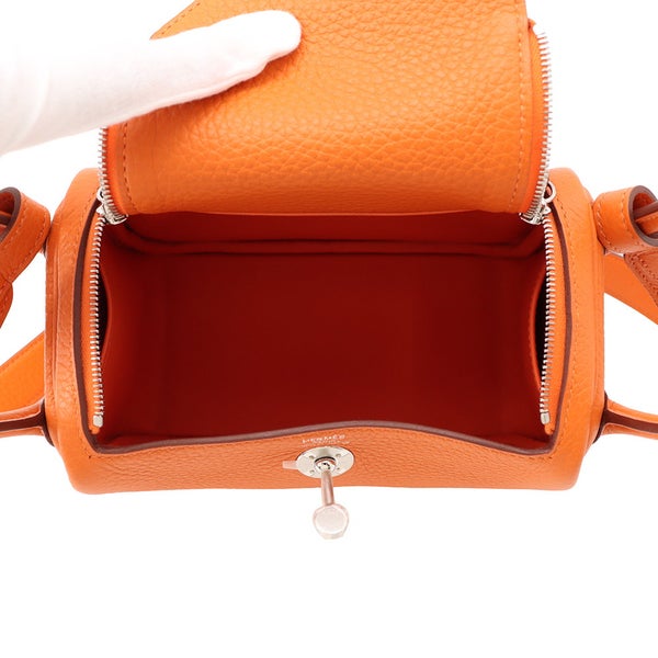 エルメス ハンドバッグ リンディ ミニ オレンジ/シルバー金具 トリヨンクレマンス K刻印 HERMES 2way