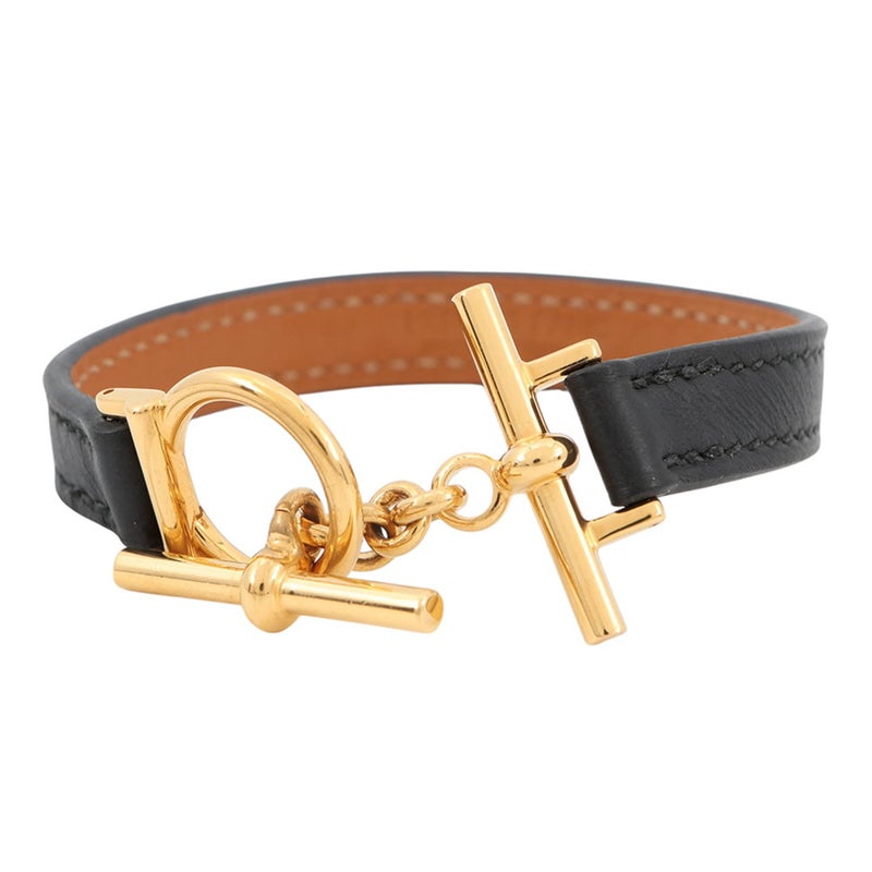 エルメス ブレスレット クロワジエール  ブラック/ゴールド金具 スイフト W刻印 サイズT3 HERMES アクセサリー 黒
