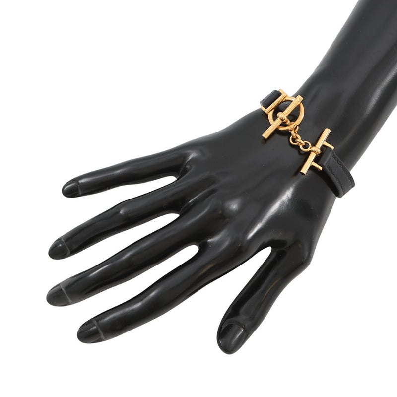 エルメス ブレスレット クロワジエール  ブラック/ゴールド金具 スイフト W刻印 サイズT3 HERMES アクセサリー 黒