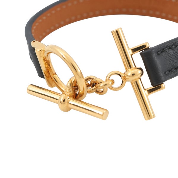 エルメス ブレスレット クロワジエール  ブラック/ゴールド金具 スイフト W刻印 サイズT3 HERMES アクセサリー 黒
