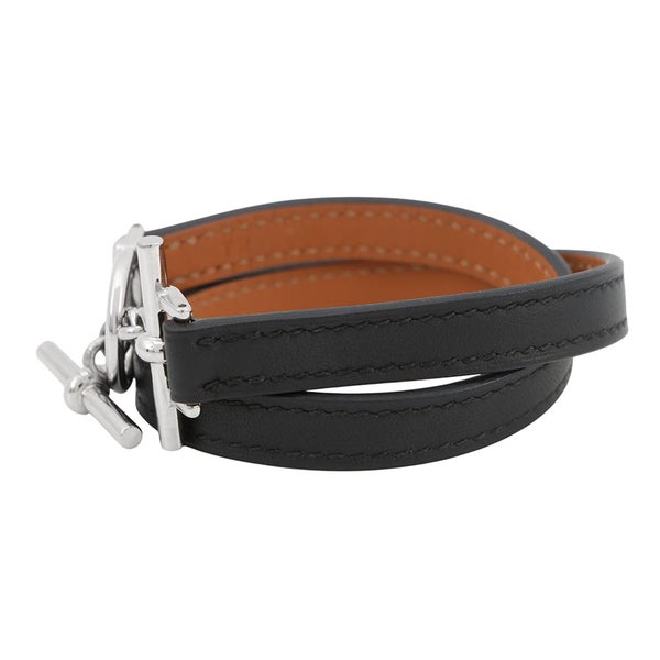エルメス ブレスレット クロワジエール ドゥブルトゥール ブラック/シルバー金具 スイフト W刻印 サイズT2 黒