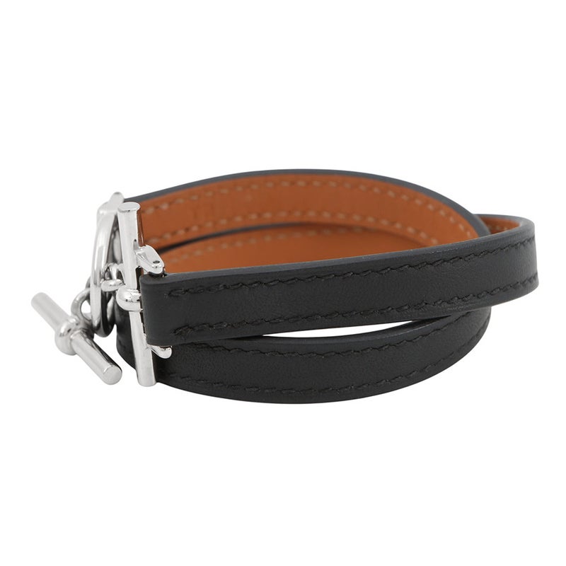 エルメス ブレスレット クロワジエール ドゥブルトゥール ブラック/シルバー金具 スイフト W刻印 サイズT2 黒