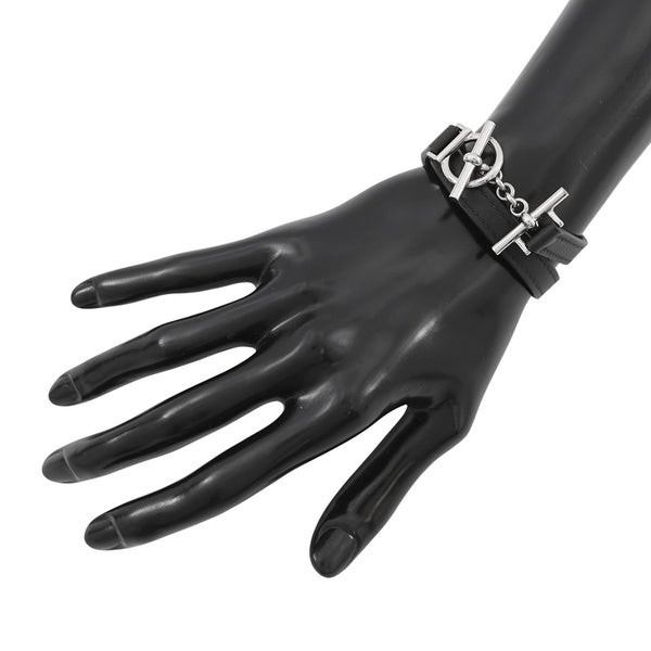 エルメス ブレスレット クロワジエール ドゥブルトゥール ブラック/シルバー金具 スイフト W刻印 サイズT2 黒