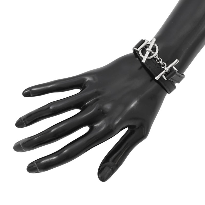 エルメス ブレスレット クロワジエール ドゥブルトゥール ブラック/シルバー金具 スイフト W刻印 サイズT2 黒