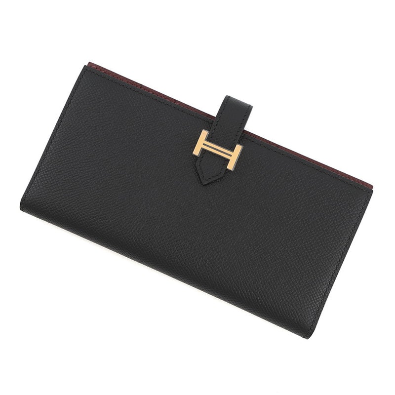 エルメス 長財布 ベアンスフレ マチ有り ヴェルソ ブラック/ルージュアッシ/ゴールド金具 エプソン K刻印 黒