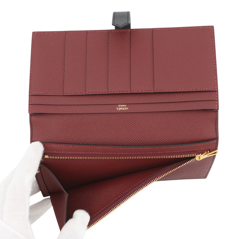 エルメス 長財布 ベアンスフレ マチ有り ヴェルソ ブラック/ルージュアッシ/ゴールド金具 エプソン K刻印 黒