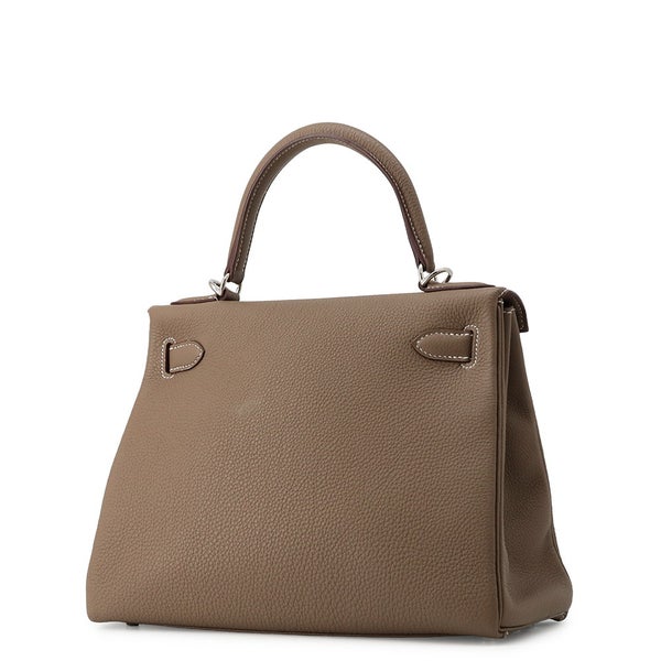 エルメス ハンドバッグ ケリー28 内縫い エトゥープ/シルバー金具 トゴ B刻印 HERMES Kelly 2wayバッグ