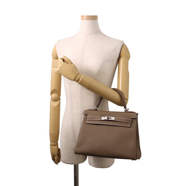 エルメス ハンドバッグ ケリー28 内縫い エトゥープ/シルバー金具 トゴ B刻印 HERMES Kelly 2wayバッグ