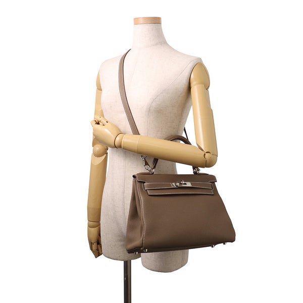 エルメス ハンドバッグ ケリー28 内縫い エトゥープ/シルバー金具 トゴ B刻印 HERMES Kelly 2wayバッグ