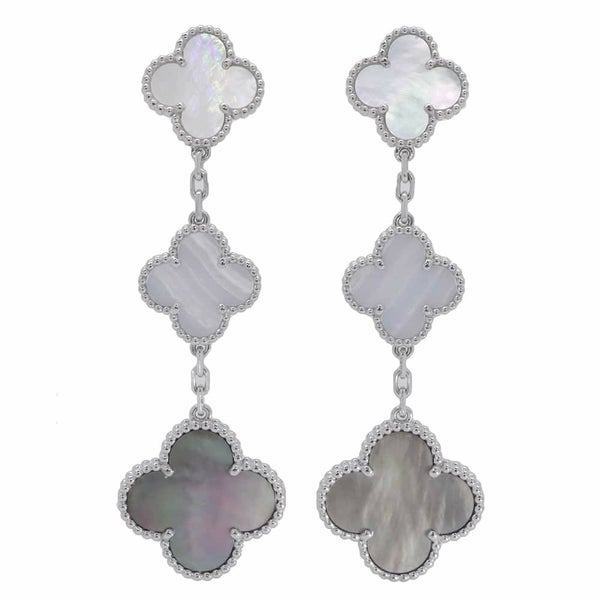 ヴァンクリーフ&アーペル ピアス マジック アルハンブラ イヤリング 3モチーフ ホワイト&グレー マザーオブパール カルセドニー K18WG