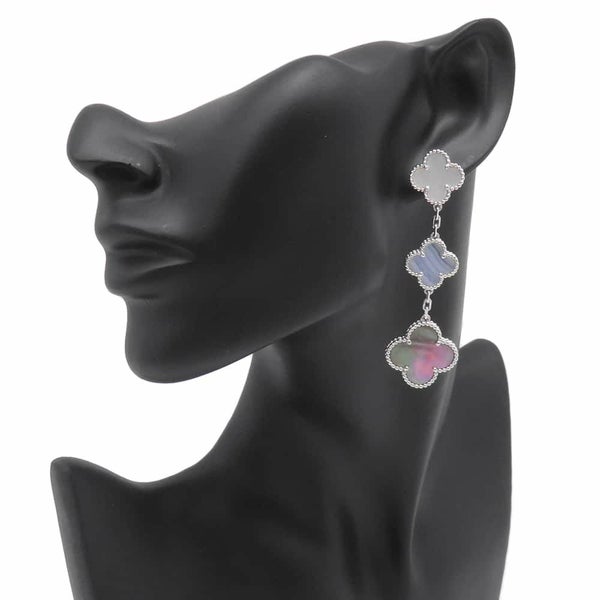 ヴァンクリーフ&アーペル ピアス マジック アルハンブラ イヤリング 3モチーフ ホワイト&グレー マザーオブパール カルセドニー K18WG