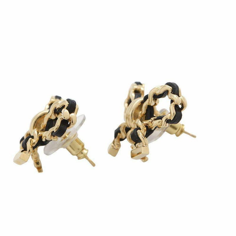 シャネル ピアス ココマーク リボン チェーン レザー I24 V AB8827 CHANEL アクセサリー 黒