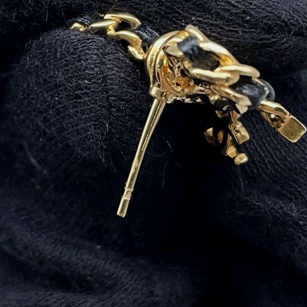 シャネル ピアス ココマーク リボン チェーン レザー I24 V AB8827 CHANEL アクセサリー 黒