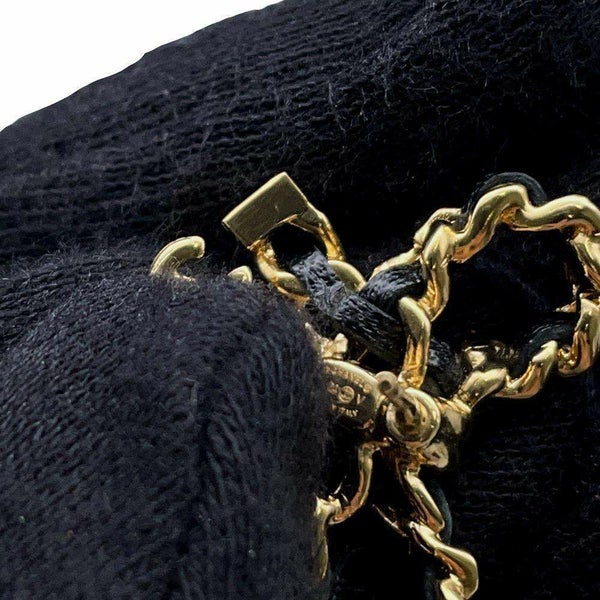 シャネル ピアス ココマーク リボン チェーン レザー I24 V AB8827 CHANEL アクセサリー 黒