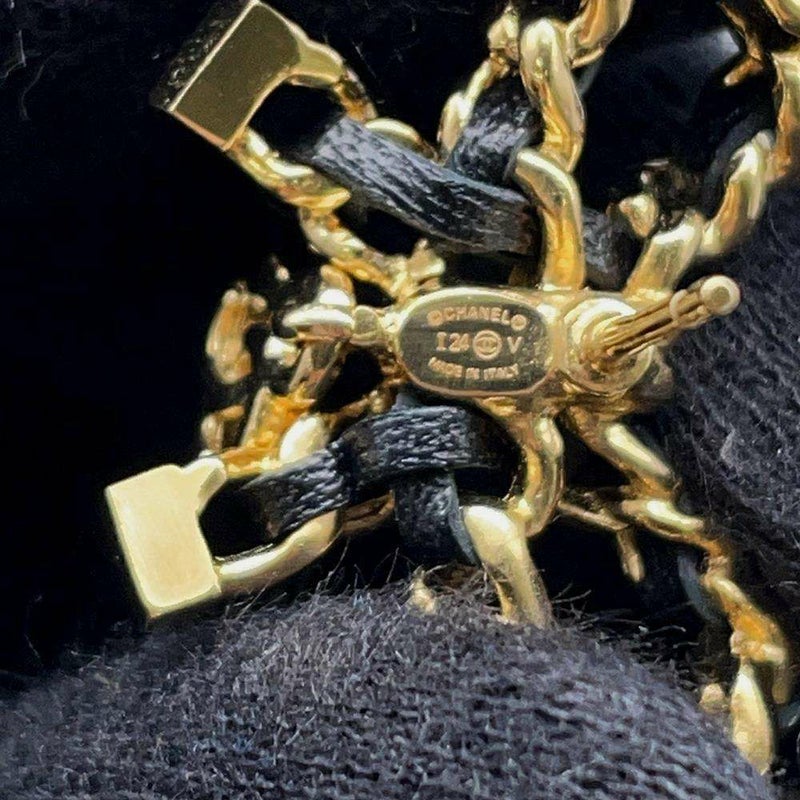 シャネル ピアス ココマーク リボン チェーン レザー I24 V AB8827 CHANEL アクセサリー 黒