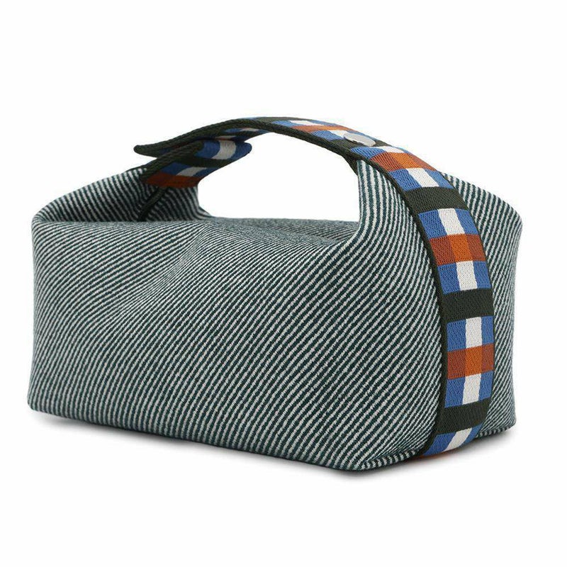 エルメス ポーチ ブリッド・ア・ブラック オ・カレ PM ヴェールフォレ/ベルフォーレ/シルバー金具 ウール HERMES