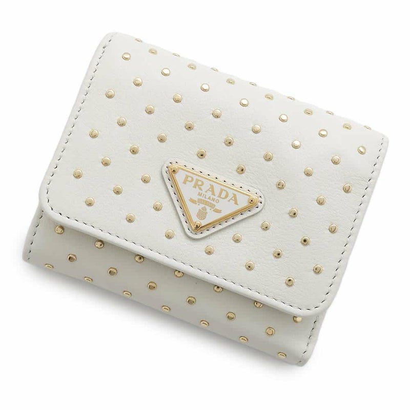 プラダ 三つ折り財布 ミニスタッズ レザー 1MH043 PRADA 財布 白