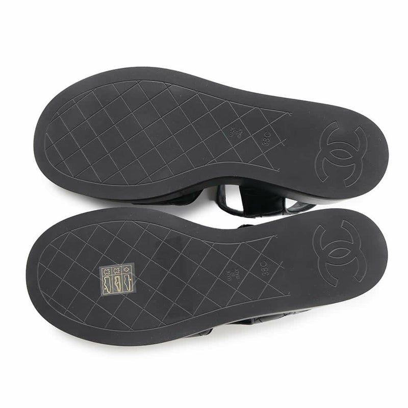 シャネル サンダル ココマーク マトラッセ ウェッジソール ラムスキン レディースサイズ38C G39918 CHANEL 靴 黒