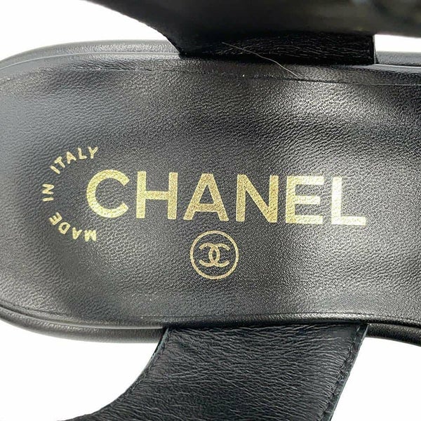 シャネル サンダル ココマーク マトラッセ ウェッジソール ラムスキン レディースサイズ38C G39918 CHANEL 靴 黒