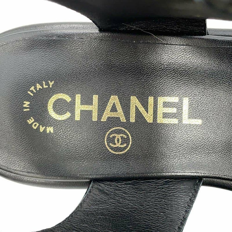 シャネル サンダル ココマーク マトラッセ ウェッジソール ラムスキン レディースサイズ38C G39918 CHANEL 靴 黒
