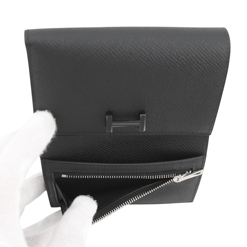 エルメス 三つ折り財布 ベアンコンビネ モノクローム ブラック/ブラック金具 エプソン U刻印 黒