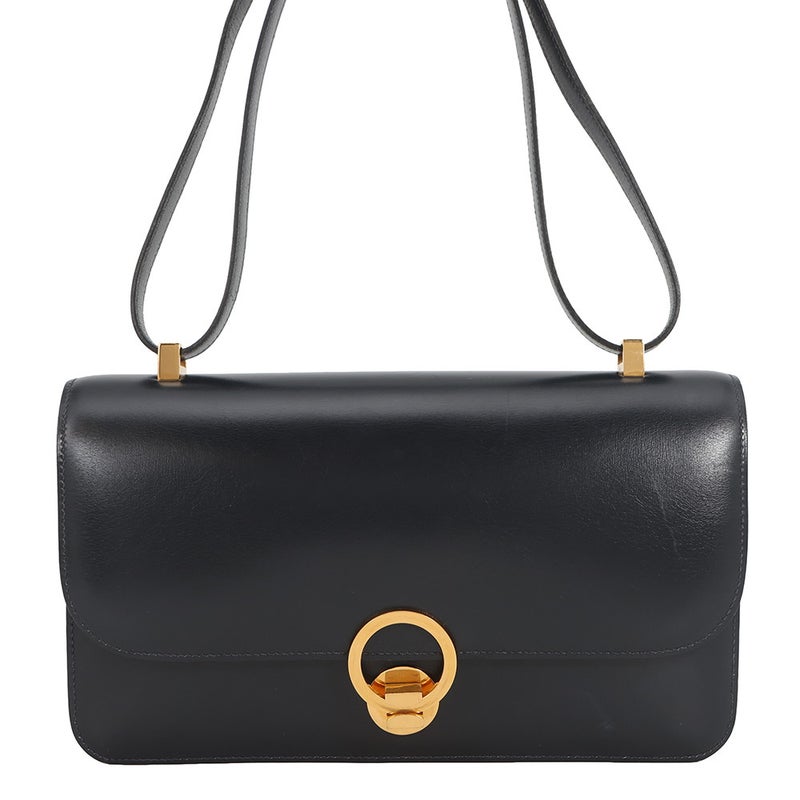 エルメス ショルダーバッグ リング バッグ ネイビー/ゴールド金具 ボックスカーフ 〇R刻印 HERMES バッグ