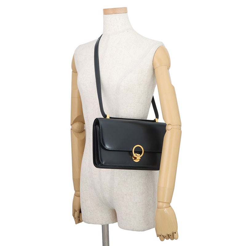 エルメス ショルダーバッグ リング バッグ ネイビー/ゴールド金具 ボックスカーフ 〇R刻印 HERMES バッグ