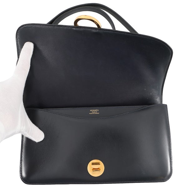 エルメス ショルダーバッグ リング バッグ ネイビー/ゴールド金具 ボックスカーフ 〇R刻印 HERMES バッグ