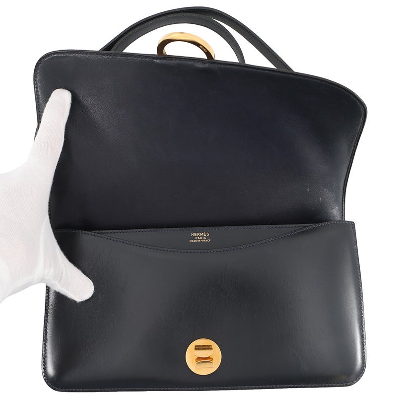エルメス ショルダーバッグ リング バッグ ネイビー/ゴールド金具 ボックスカーフ 〇R刻印 HERMES バッグ