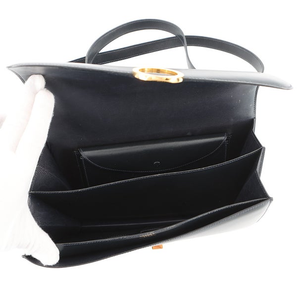 エルメス ショルダーバッグ リング バッグ ネイビー/ゴールド金具 ボックスカーフ 〇R刻印 HERMES バッグ