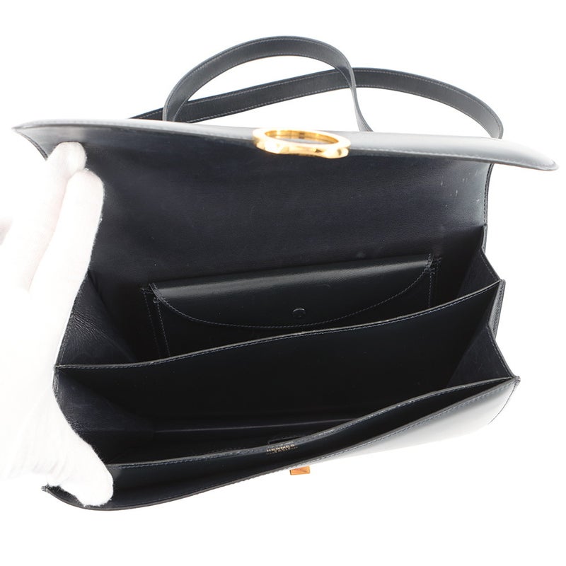エルメス ショルダーバッグ リング バッグ ネイビー/ゴールド金具 ボックスカーフ 〇R刻印 HERMES バッグ