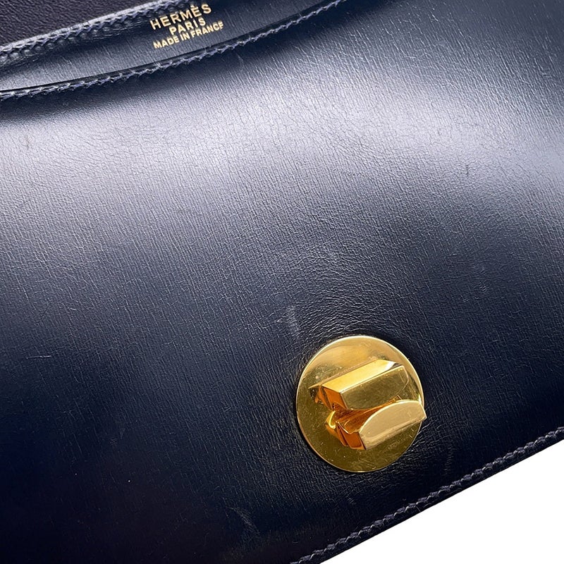 エルメス ショルダーバッグ リング バッグ ネイビー/ゴールド金具 ボックスカーフ 〇R刻印 HERMES バッグ