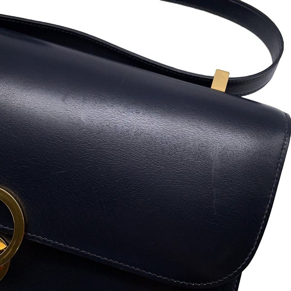 エルメス ショルダーバッグ リング バッグ ネイビー/ゴールド金具 ボックスカーフ 〇R刻印 HERMES バッグ