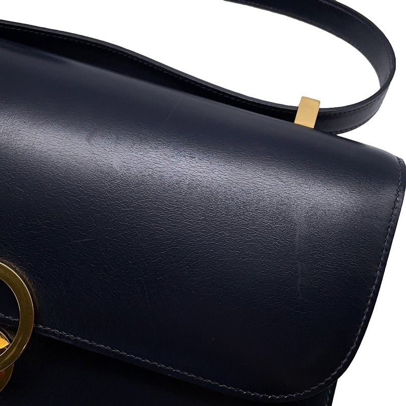 エルメス ショルダーバッグ リング バッグ ネイビー/ゴールド金具 ボックスカーフ 〇R刻印 HERMES バッグ