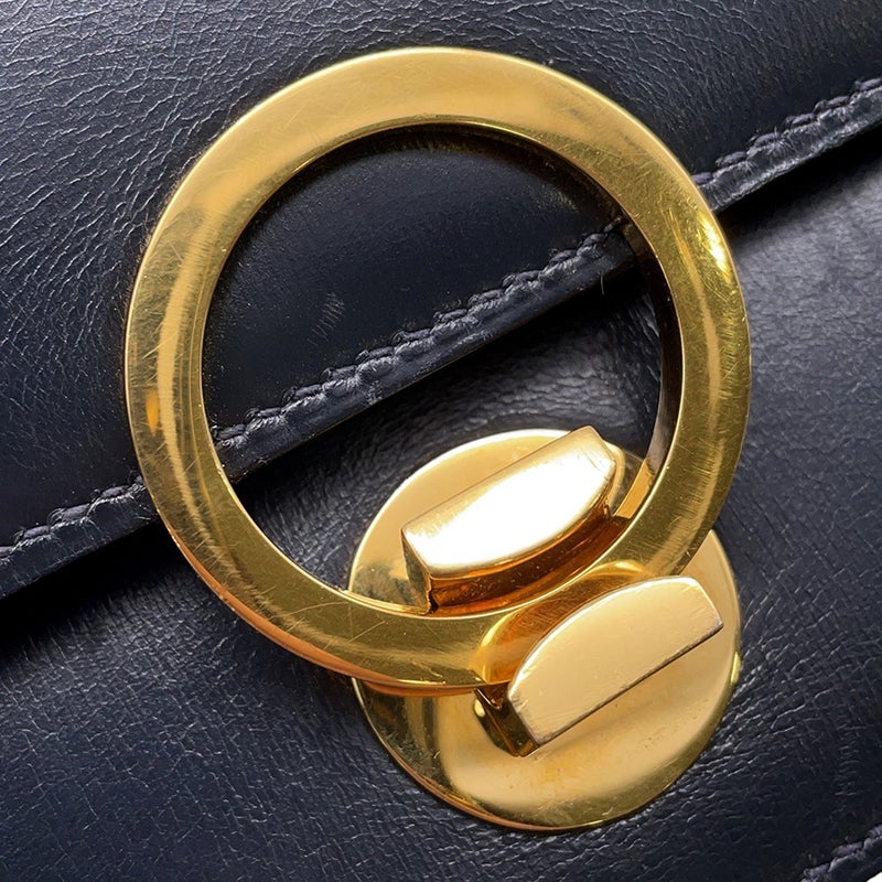 エルメス ショルダーバッグ リング バッグ ネイビー/ゴールド金具 ボックスカーフ 〇R刻印 HERMES バッグ