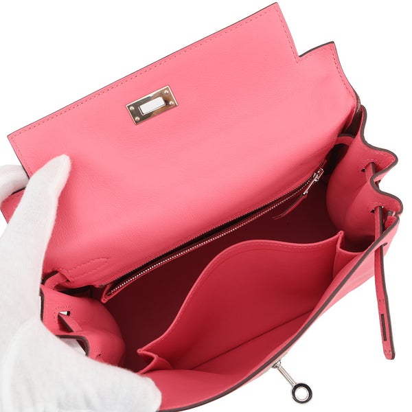 エルメス ハンドバッグ ケリー25 内縫い ローズアザレ/シルバー金具 スイフト D刻印 HERMES 2wayバッグ