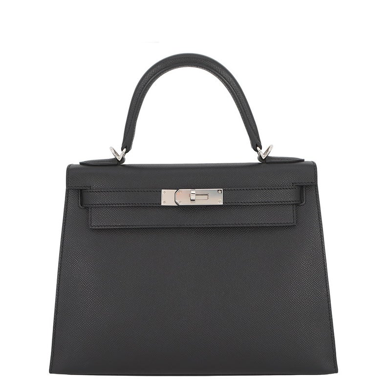 エルメス ハンドバッグ ケリー28 外縫い ブラック/シルバー金具 エプソン W刻印 HERMES Kelly 2wayバッグ 黒