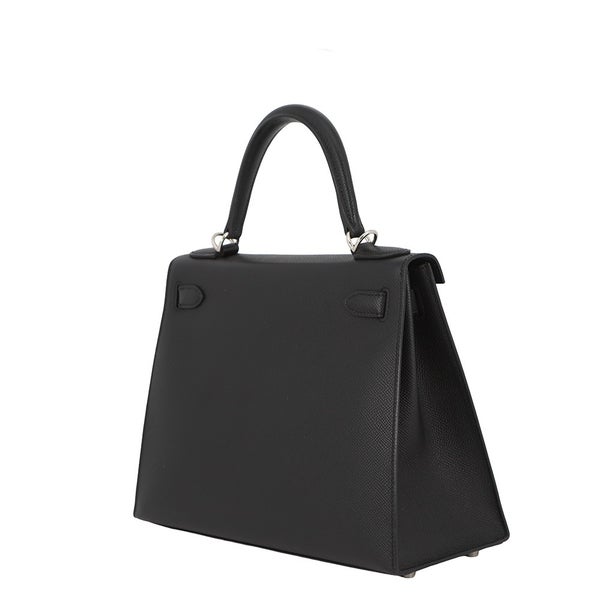 エルメス ハンドバッグ ケリー28 外縫い ブラック/シルバー金具 エプソン W刻印 HERMES Kelly 2wayバッグ 黒