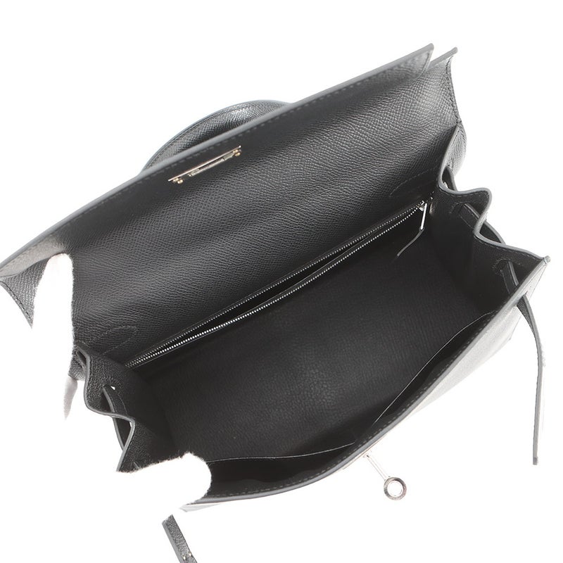 エルメス ハンドバッグ ケリー28 外縫い ブラック/シルバー金具 エプソン W刻印 HERMES Kelly 2wayバッグ 黒