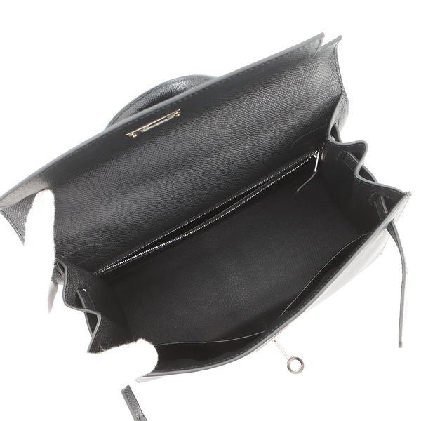 エルメス ハンドバッグ ケリー28 外縫い ブラック/シルバー金具 エプソン W刻印 HERMES Kelly 2wayバッグ 黒