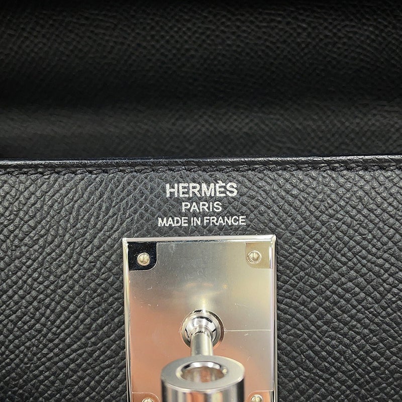 エルメス ハンドバッグ ケリー28 外縫い ブラック/シルバー金具 エプソン W刻印 HERMES Kelly 2wayバッグ 黒