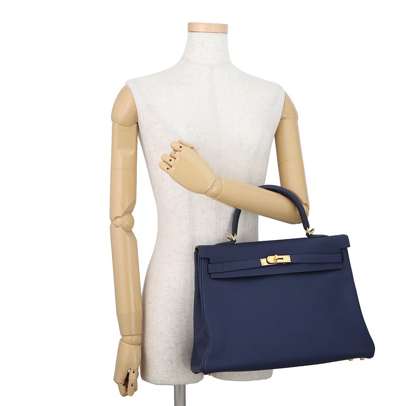 エルメス ハンドバッグ ケリー35 内縫い ブルーネイビー/ゴールド金具 トゴ B刻印 HERMES Kelly 2wayバッグ