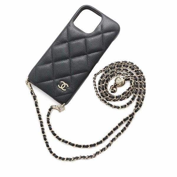 シャネル スマホケース iphone16 Pro MAX ケース マトラッセ ココマーク キャビアスキン AP4540 CHANEL チェーンショルダー 黒