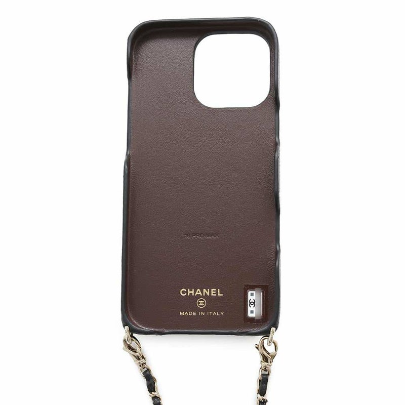 シャネル スマホケース iphone16 Pro MAX ケース マトラッセ ココマーク キャビアスキン AP4540 CHANEL チェーンショルダー 黒