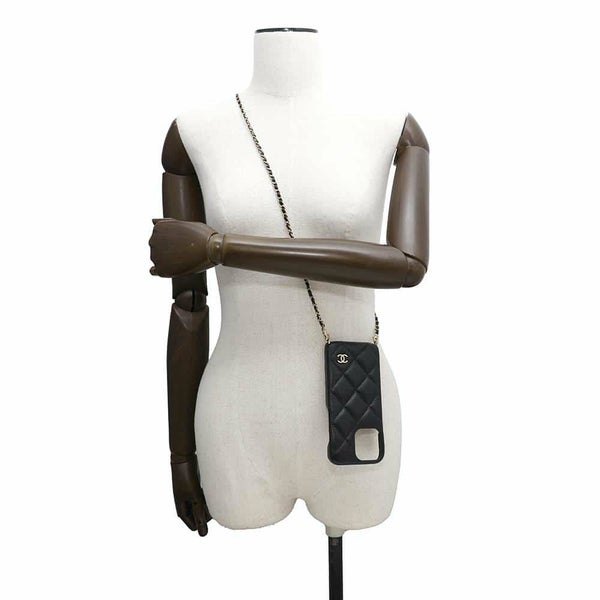 シャネル スマホケース iphone16 Pro MAX ケース マトラッセ ココマーク キャビアスキン AP4540 CHANEL チェーンショルダー 黒