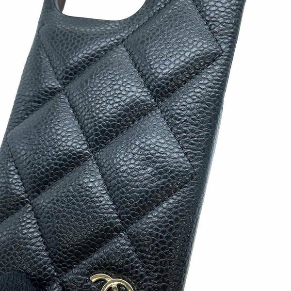 シャネル スマホケース iphone16 Pro MAX ケース マトラッセ ココマーク キャビアスキン AP4540 CHANEL チェーンショルダー 黒