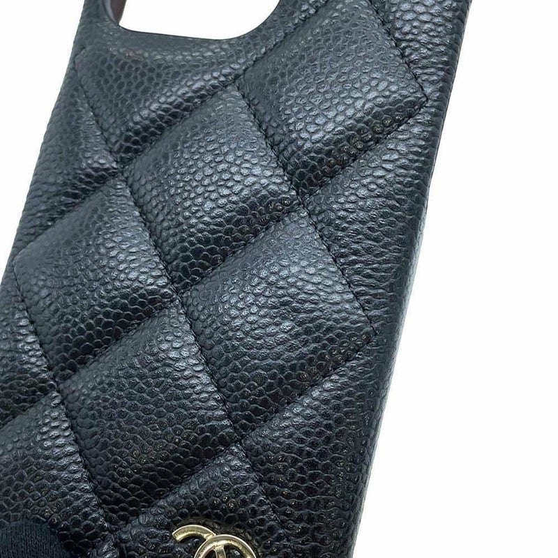 シャネル スマホケース iphone16 Pro MAX ケース マトラッセ ココマーク キャビアスキン AP4540 CHANEL チェーンショルダー 黒