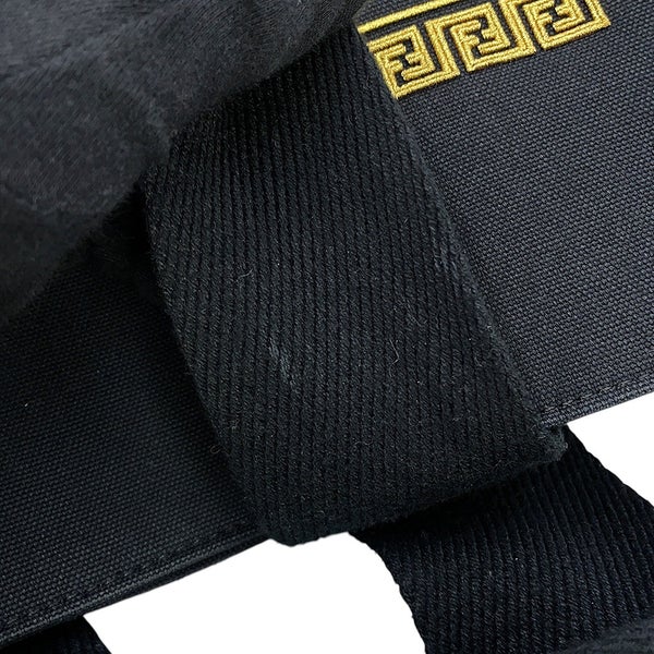 フェンディ トートバッグ ヴェルサーチ コラボ フェンダーチェ 刺繍入り キャンバス 8BH395 FENDI 2way ヴェルサーチェ 黒