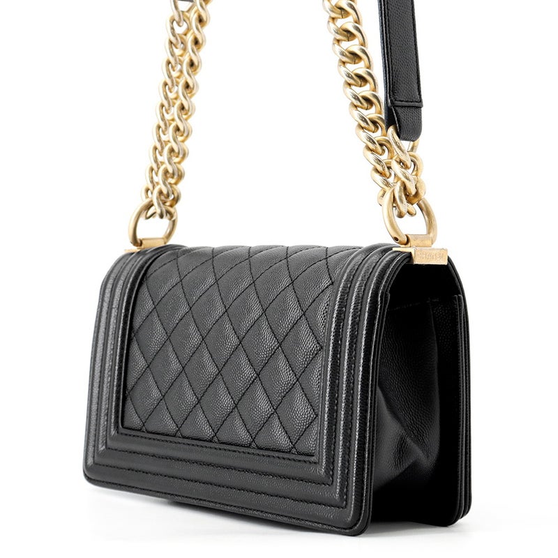 シャネル チェーンショルダーバッグ ボーイシャネル スモール マトラッセ ココマーク キャビアスキン A67085 CHANEL 黒